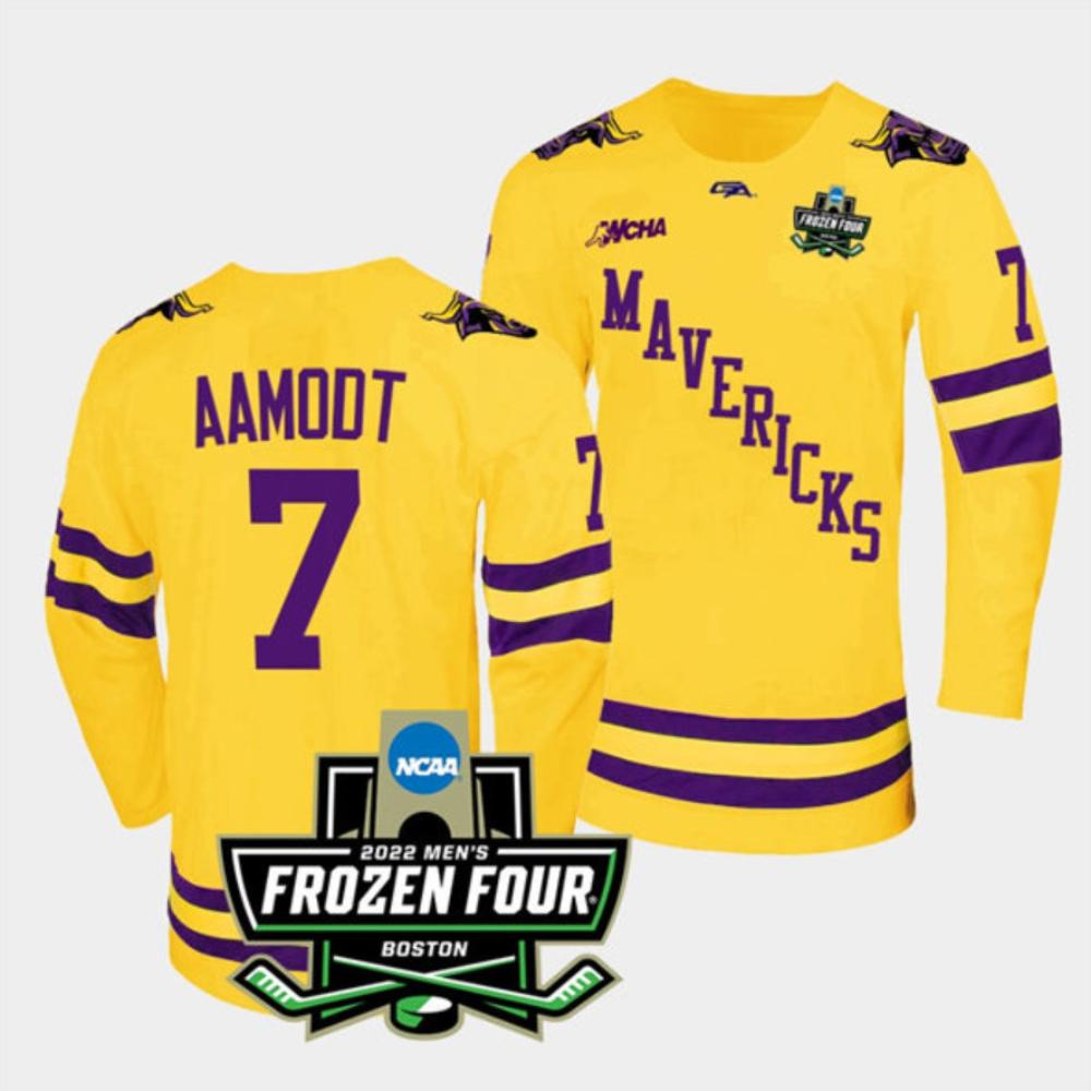 Mens Massachusetts Minutemen #7 Wyatt Aamodt College Hockey Jersey Gold