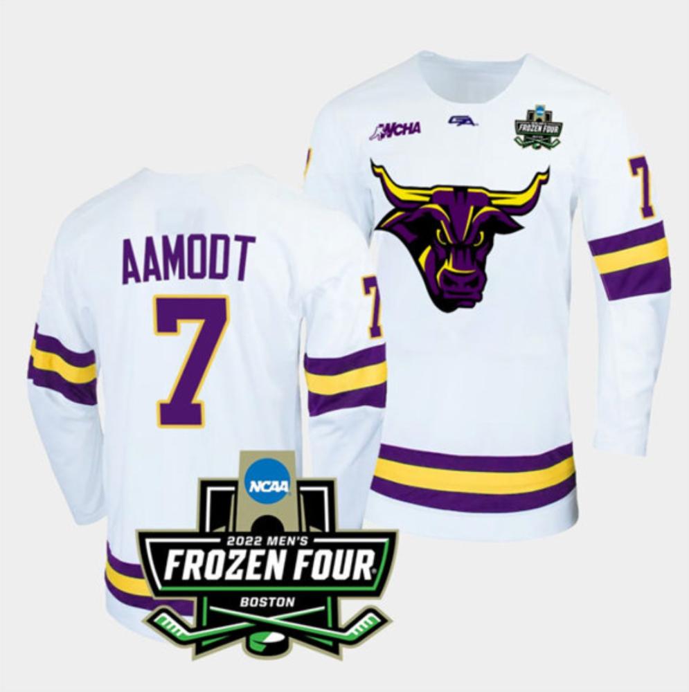 Mens Massachusetts Minutemen #7 Wyatt Aamodt College Hockey Jersey White