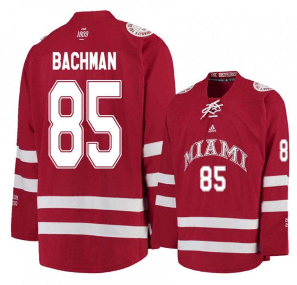 Mens Miami University RedHawks #85 Karch Bachman Red College Hockey Jersey