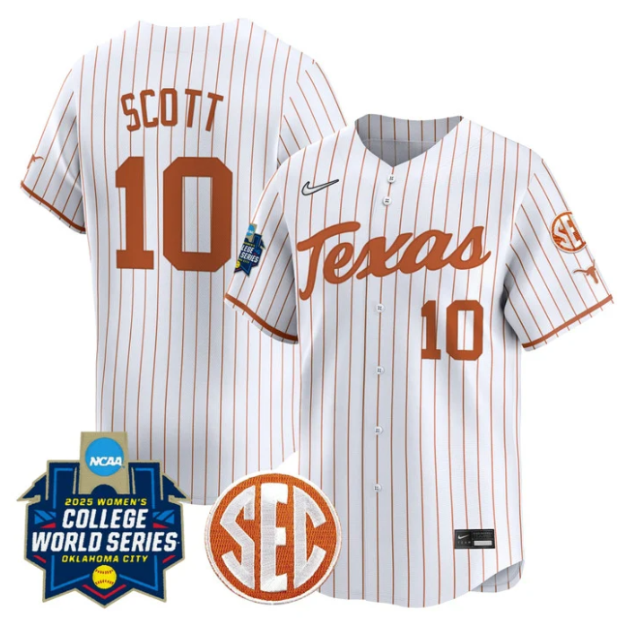 Mia Scott Jersey #10 Texas Longhorns 2025 World Series Stitched Pinstripe