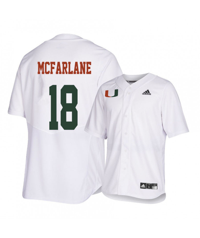 Miami Hurricanes 18 Alex Mcfarlane White College Baseball Jersey