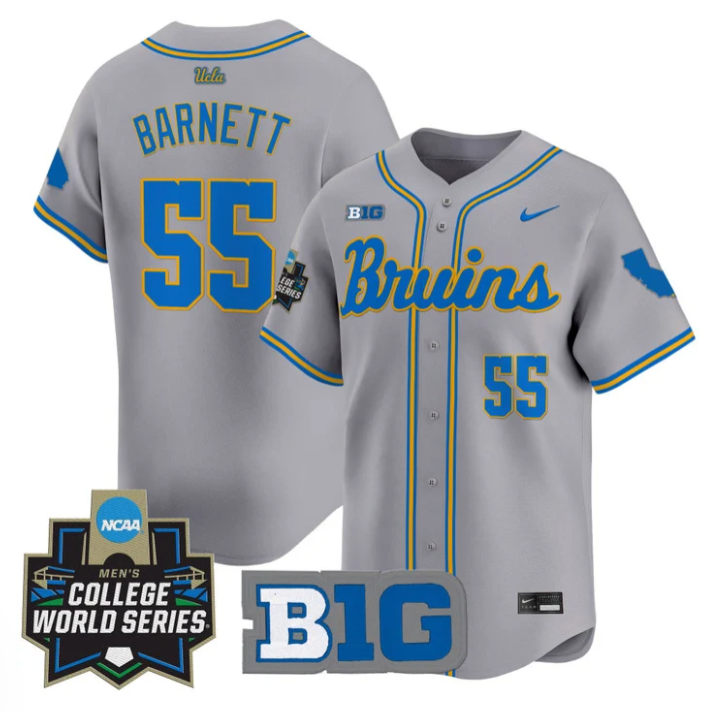 Michael Barnett Jersey #55 UCLA Bruins 2025 World Series Stitched Gray