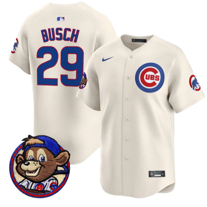 Michael Busch Jersey #29 Chicago Cubs Clark Patch Vapor Premier Limited Stitched Cream