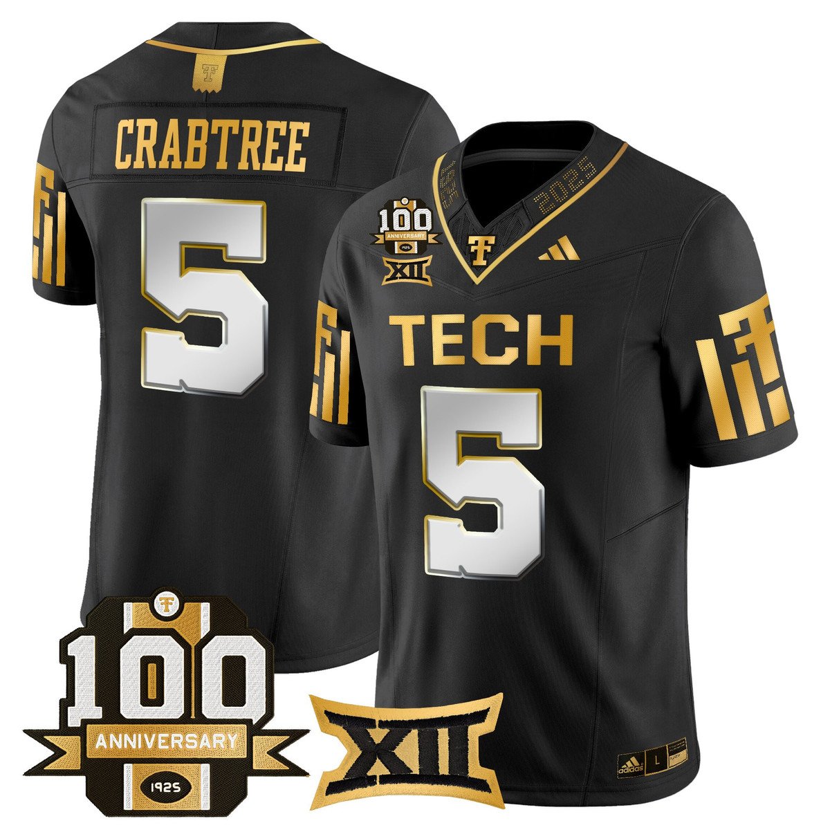 Michael Crabtree Jersey #5 Texas Tech 2025 100th Anniversary Stitched Black Limited
