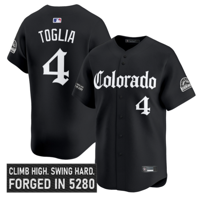 Michael Toglia Jersey #4 Colorado Rockies Gothic Mile High Shadows Edition Black