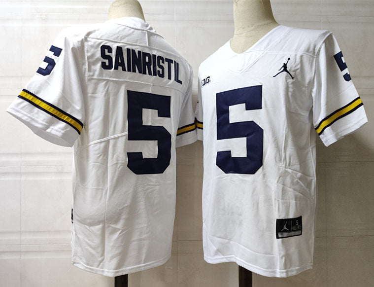 Michigan Wolverines #5 Sainristil NCAA Football Jersey White