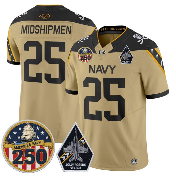 Midshipmen Jersey #25 Navy Midshipmen Jolly Rogers 250th Patch Stitched