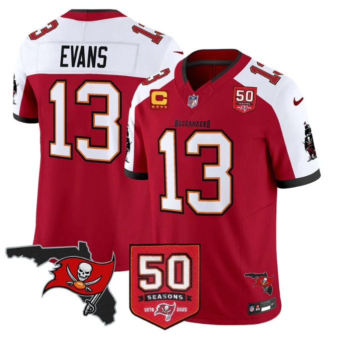 Mike Evans Jersey #13 50 Seasons 1976-2025 Vapor Limited Stitched Red Alter