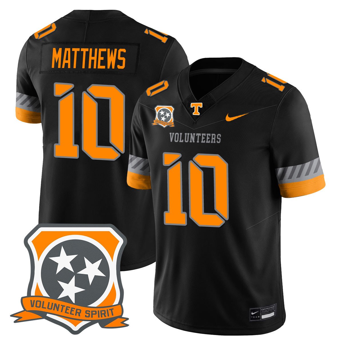 Mike Matthews Jersey #10 Tennessee Volunteers 2025 Spirit Stitched Black