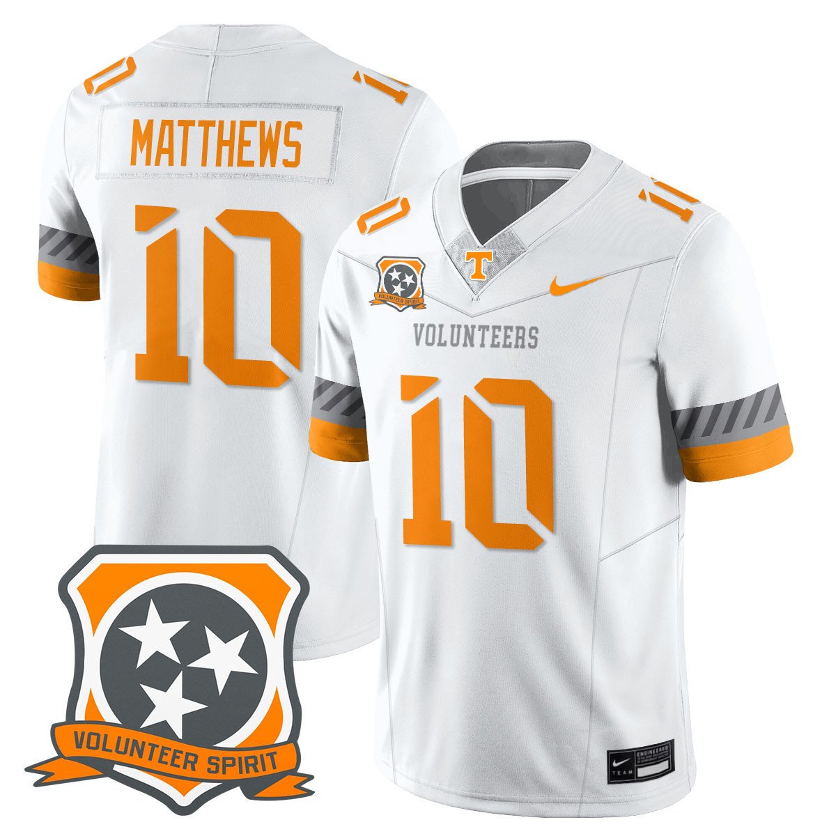 Mike Matthews Jersey #10 Tennessee Volunteers 2025 Spirit Stitched White