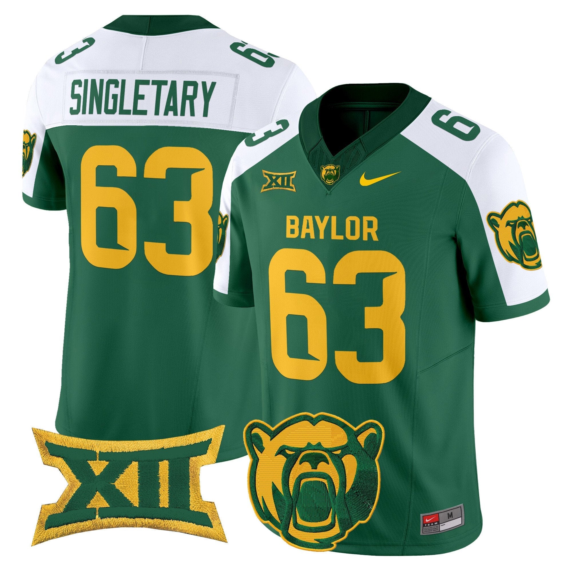 Mike Singletary Jersey #63 Baylor Bears 2025 V2 Vapor Stitched Green Alternate