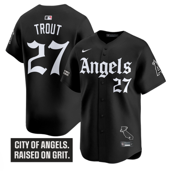 Mike Trout Jersey #27 Los Angeles Angels Gothic Halo Edition Stitched Black