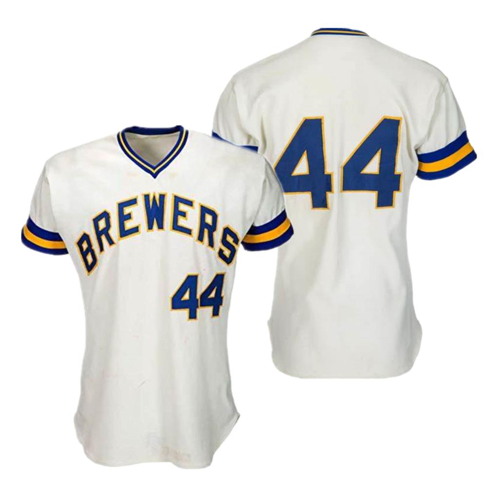 Milwaukee Brewers Hank Aaron White 1976 Throwback Pullover Jersey