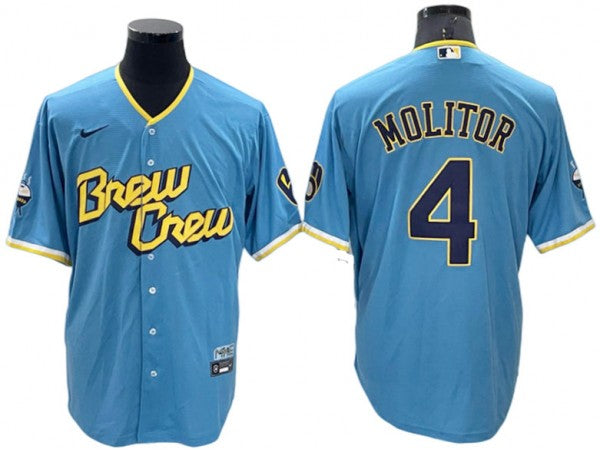Milwaukee Brewers #4 Paul Molitor Powder Blue City Connect Limit Jersey