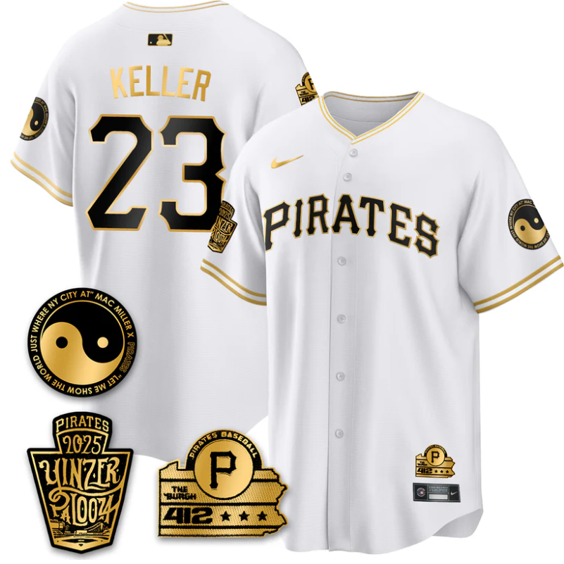 Mitch Keller #23 Jersey Pittsburgh Pirates Yinzerpalooza 2025 White Gold