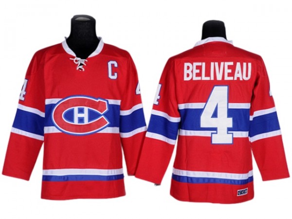 Montreal Canadiens #4 Jean Beliveau Vintage CCM Jersey - Red