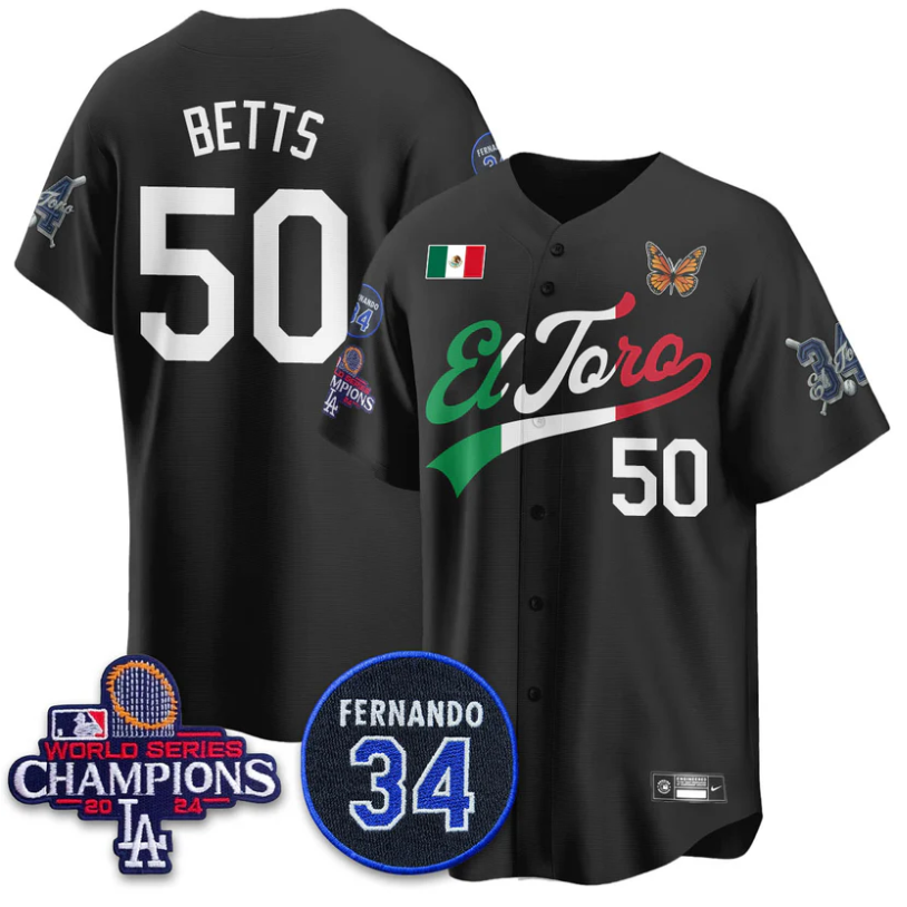 Mookie Betts Jersey #50 Dodgers Mexican El Toro For 34 Stitched Black