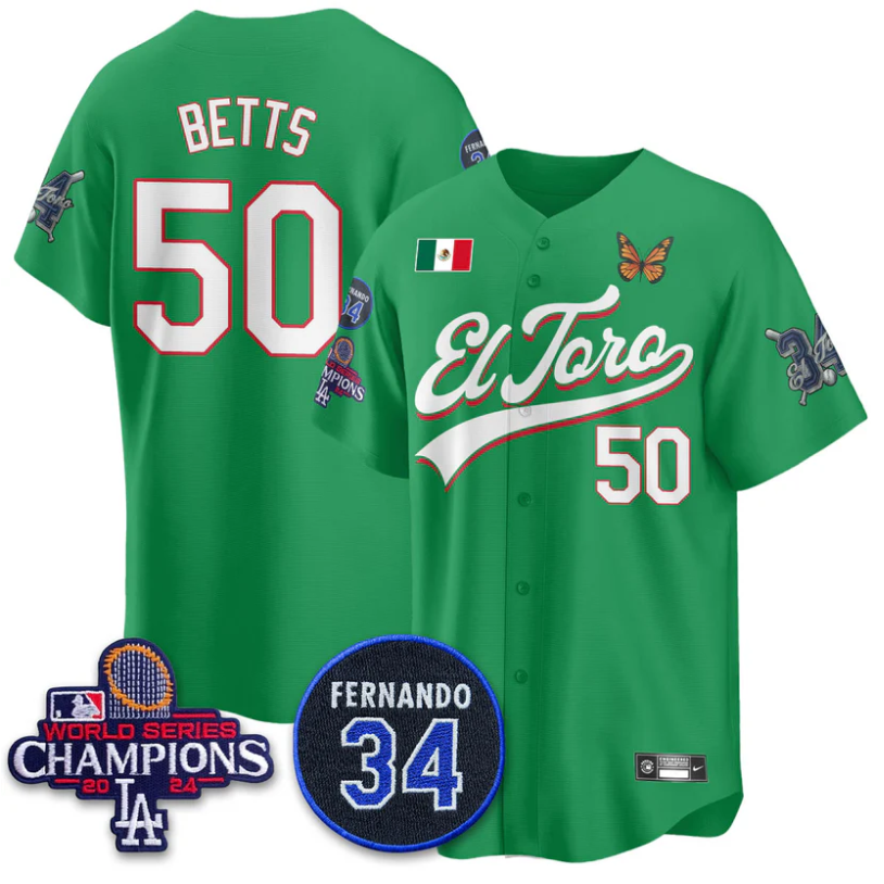 Mookie Betts Jersey #50 Dodgers Mexican El Toro For 34 Stitched Green