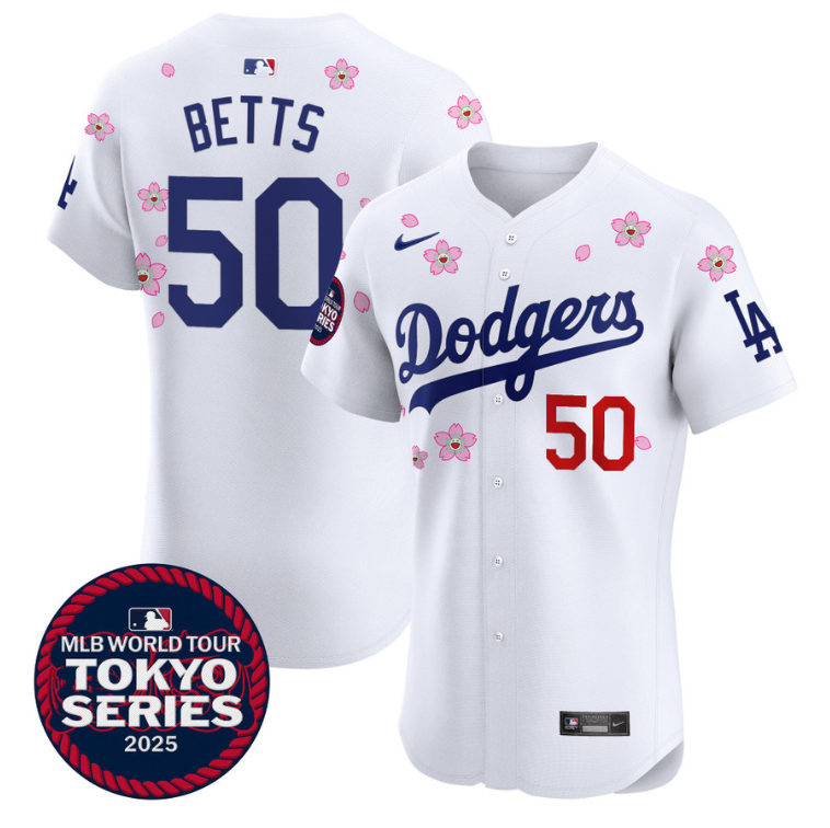 Mookie Betts Jersey #50 Dodgers Tokyo Series 2025 Vapor Premier Elite Stitched White