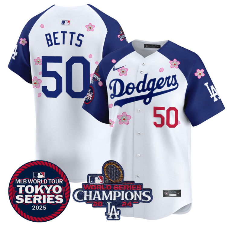 Mookie Betts Jersey #50 Dodgers Tokyo Series 2025 World Series Champions Patch Alternate