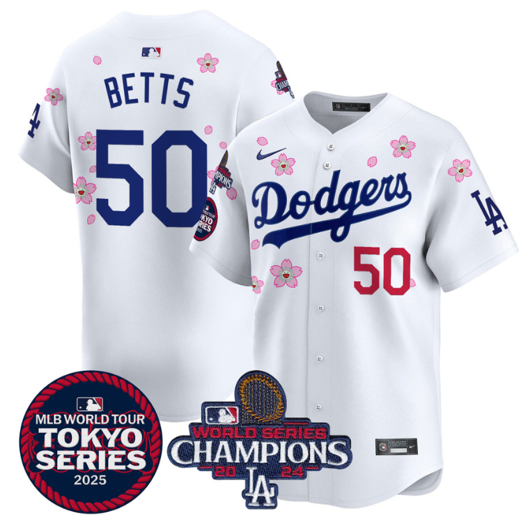 Mookie Betts Jersey #50 Dodgers Tokyo Series 2025 World Series Champions Patch White