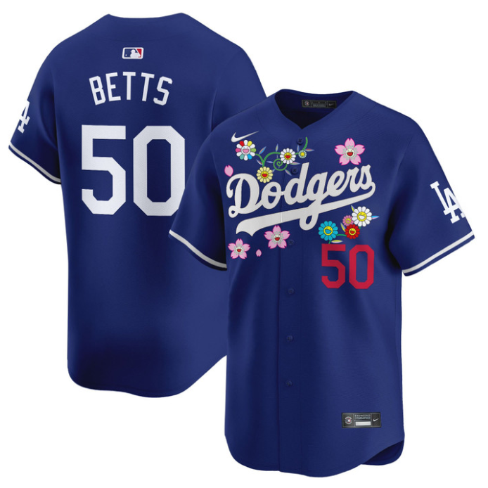 Mookie Betts Jersey #50 Dodgers x Takashi Murakami 2025 Vapor Limited Stitched Royal