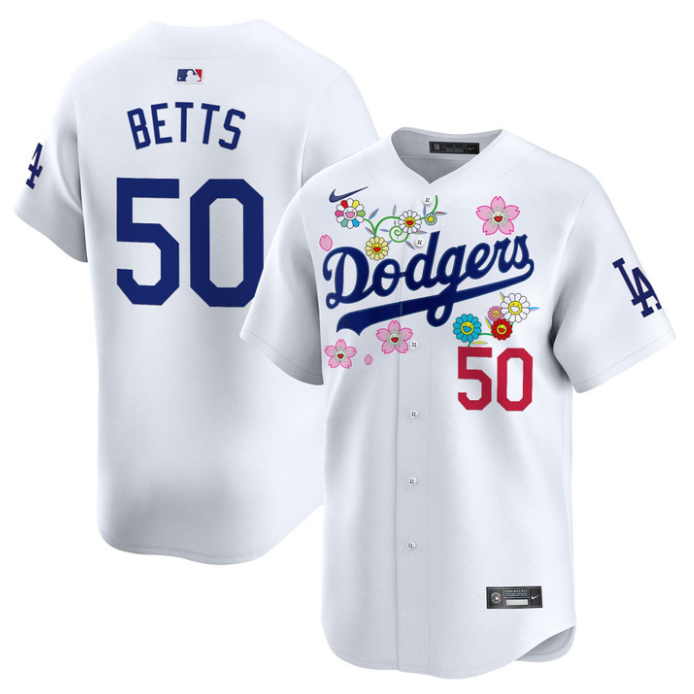 Mookie Betts Jersey #50 Dodgers x Takashi Murakami 2025 Vapor Limited Stitched White