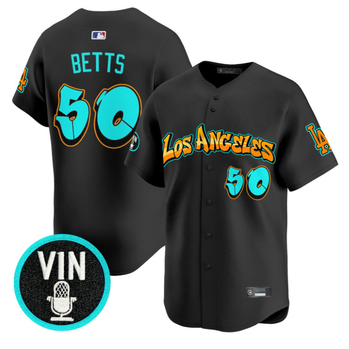 Mookie Betts Jersey #50 Los Angeles Dodgers Graffiti Street Style Stitched Black