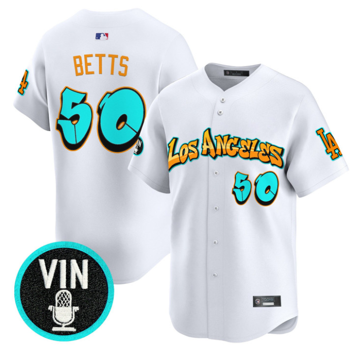 Mookie Betts Jersey #50 Los Angeles Dodgers Graffiti Street Style Stitched White