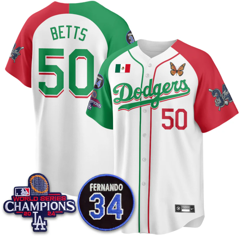 Mookie Betts Jersey #50 Los Angeles Dodgers Mexican For 34 Stitched Alternate