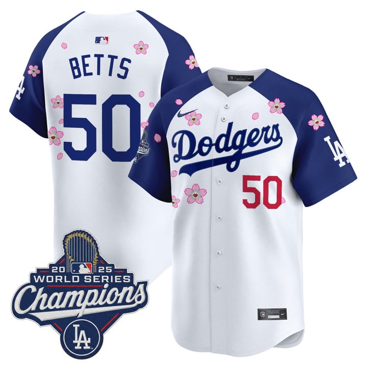 Mookie Betts Jersey #50 Dodgers 2025 World Series Champions Stitched