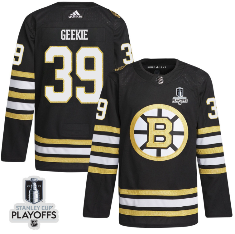 Morgan Geekie 39 Boston Bruins 2024 NHL Playoffs Patch Home Jersey - Men, Black