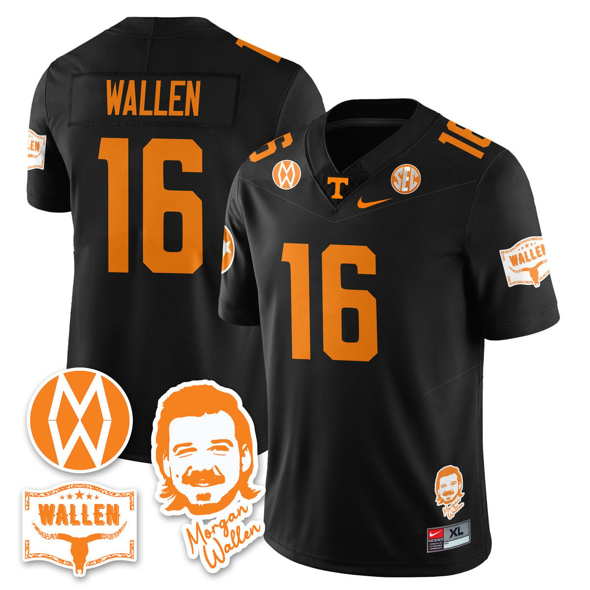 Morgan Wallen Jersey #16 Tennessee Vols 2025 Football Stitched Black