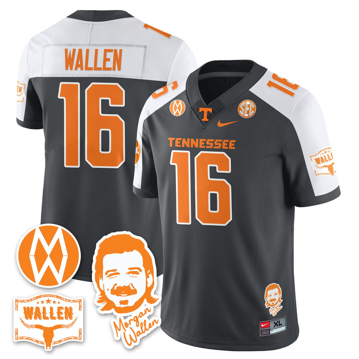 Morgan Wallen Jersey #16 Tennessee Vols 2025 Football Stitched Gray Alter