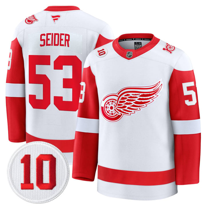 Moritz Seider Jersey #53 Detroit Red Wings #10 Alex Delvecchio Honoring Stitched