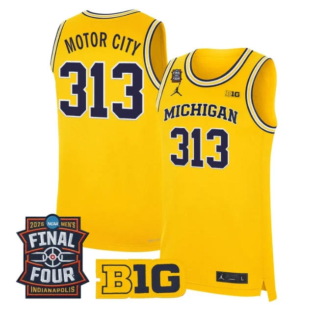 Motor City Jersey #313 Michigan Wolverines 2026 Final Four Stitched Maize