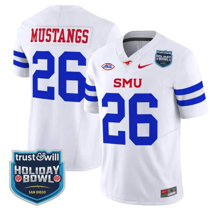 Mustangs Jersey #26 SMU Mustangs 2026 Holiday Bowl Patch Stitched White