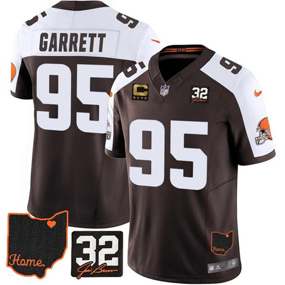 Myles Garrett Jersey #95 Brown 2025 F.U.S.E. 4-Star C Patch With Jim Brown Memorial & Home Patch Stitched