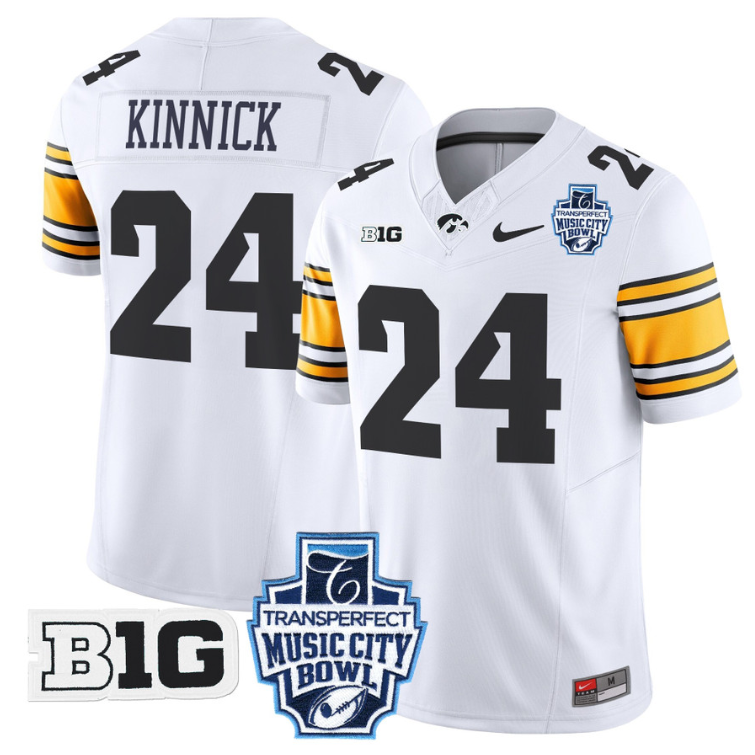 Nile Kinnick Jersey #24 Iowa Hawkeyes 2024 Music City Bowl Patch White