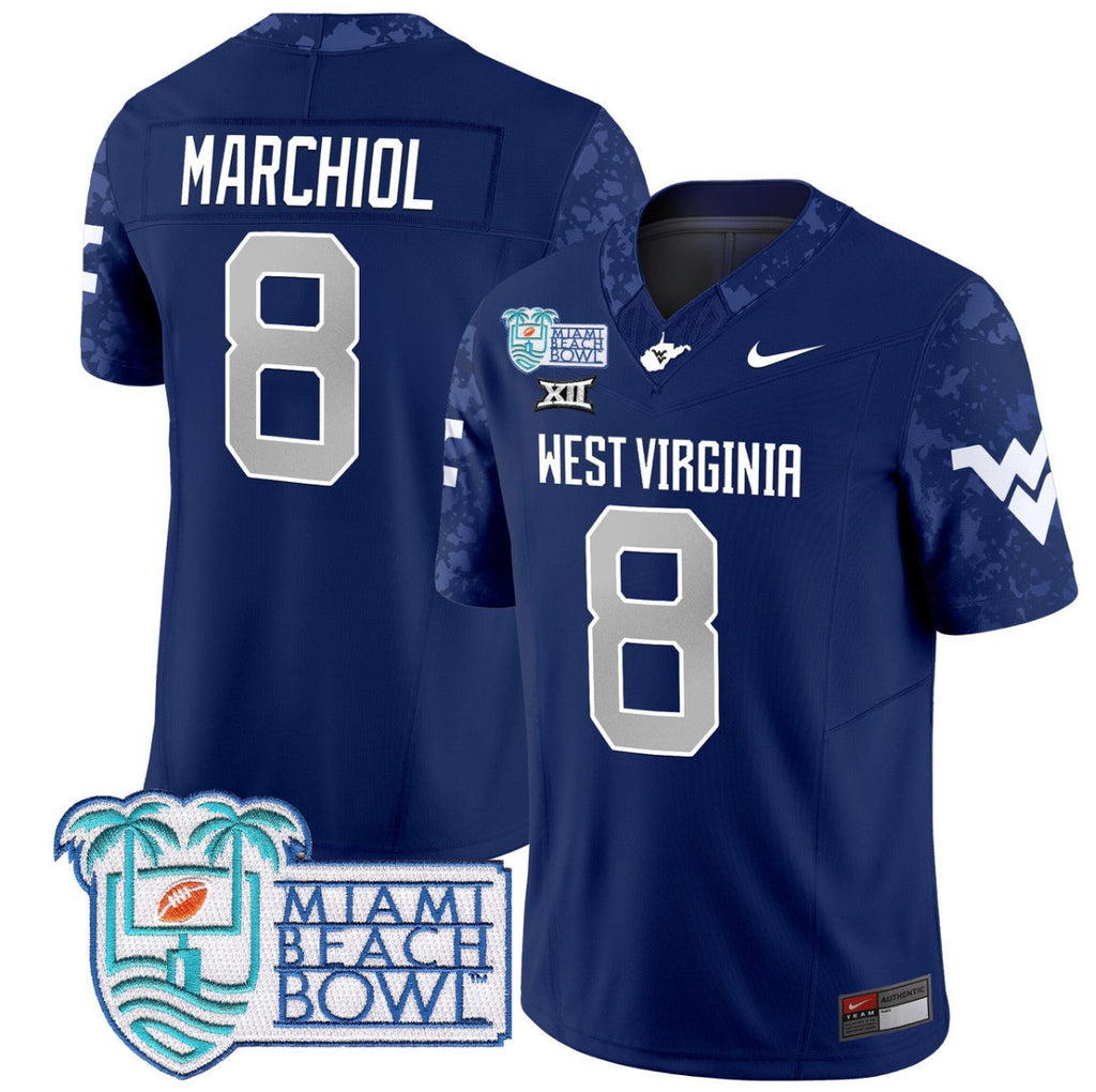 Nicco Marchiol Jersey #8 West Virginia Mountaineers 2025 Miami Beach Bowl Navy