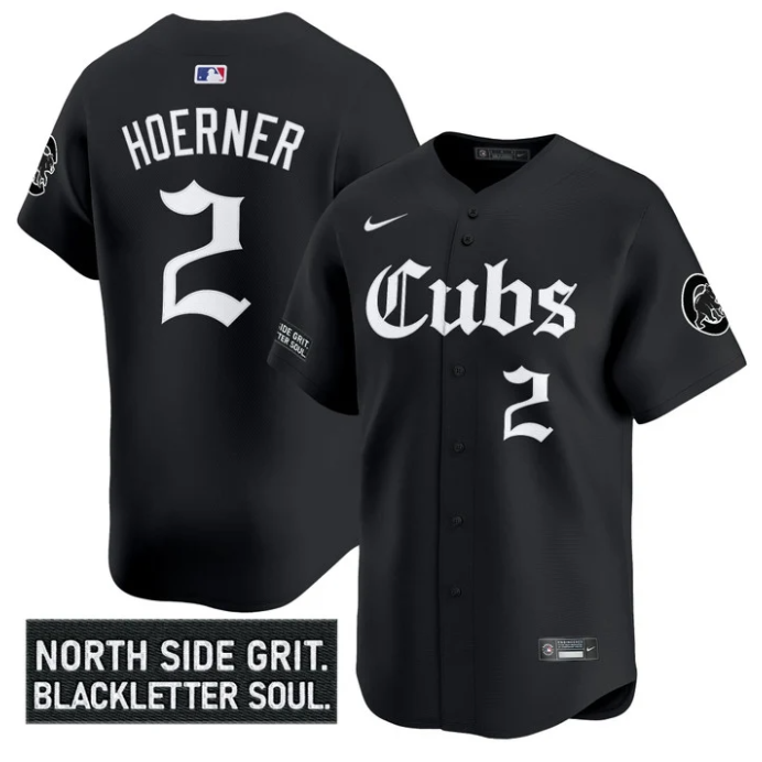 Nico Hoerner Jersey #2 Chicago Cubs Gothic North Side Edition Vapor Limited Stitched Black