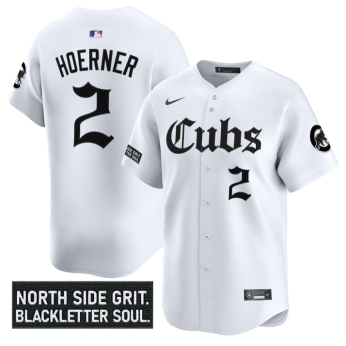 Nico Hoerner Jersey #2 Chicago Cubs Gothic North Side Edition Vapor Limited Stitched White