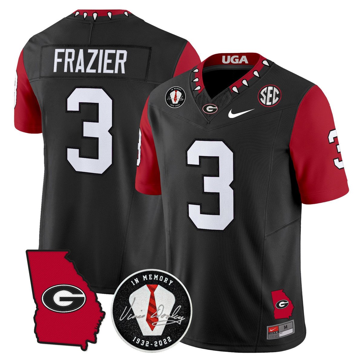 Nate Frazier Jersey #3 Georgia Bulldogs 2025 Vapor Limited Stitched Black