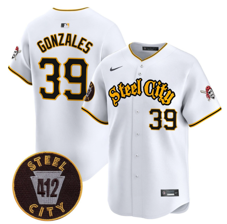 Nick Gonzales Jersey #39 Pittsburgh Pirates 412 Patch White Premier Limited Stitched Coolbase