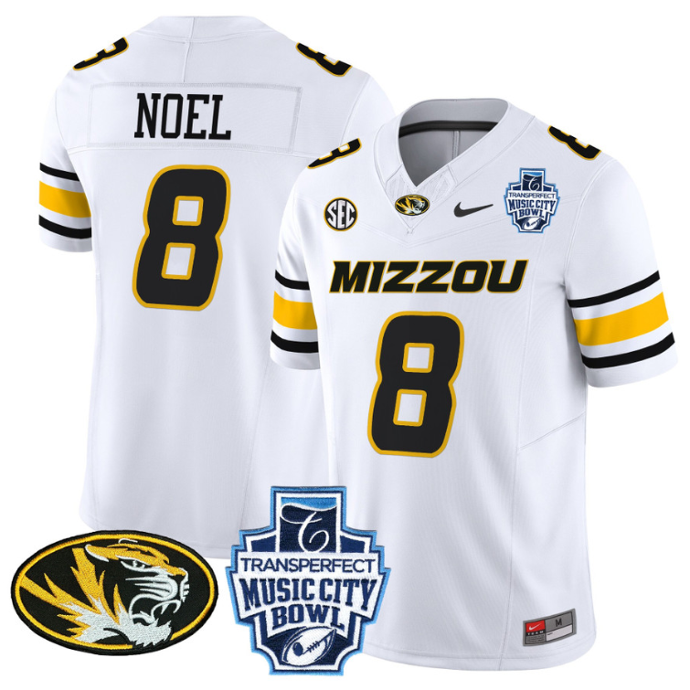 Nate Noel Jersey #8 Missouri Tigers 2024 Music City Bowl White