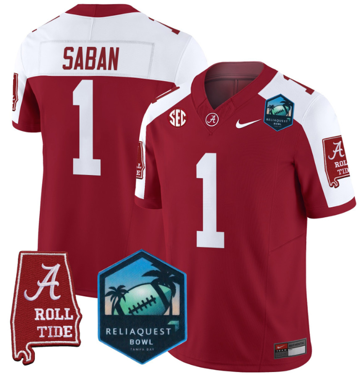 Nick Saban Jersey #1 Alabama Crimson Tide 2025 ReliaQuest Bowl Crimson Alternate