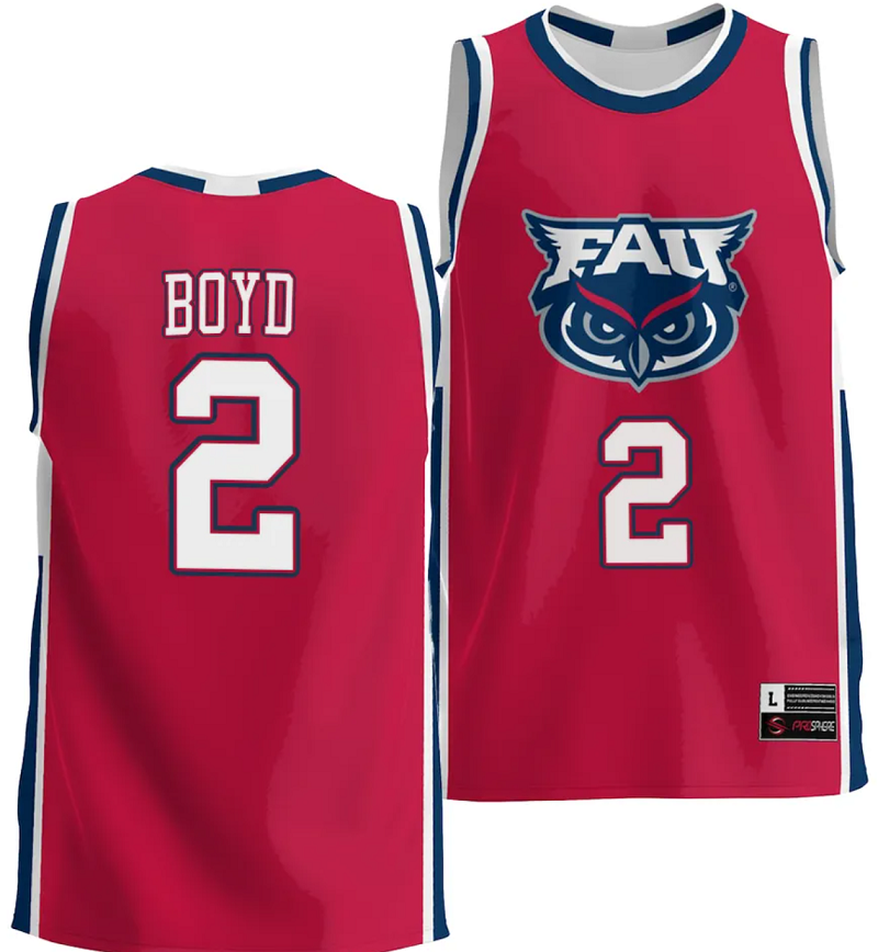 Nicholas Boyd Jersey #2 FAU Owls NIL Basketball Lightweight Red