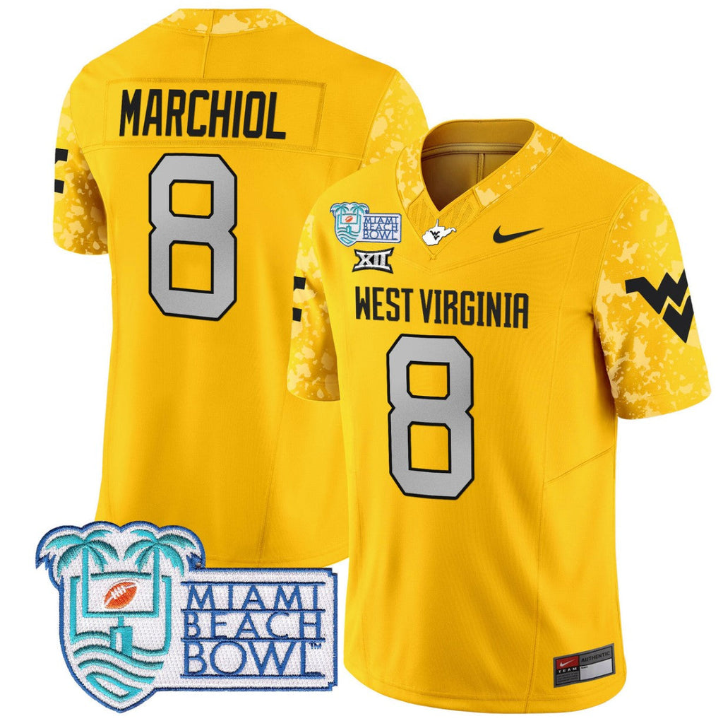 Nicco Marchiol Jersey #8 West Virginia Mountaineers 2025 Miami Beach Bowl Goal