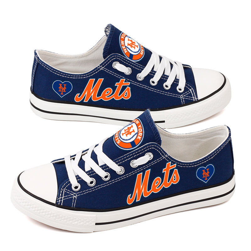 New York Mets Limited Print MLB Baseball Fans Low Top Canvas Shoes Sport Sneakers T-DAC184L