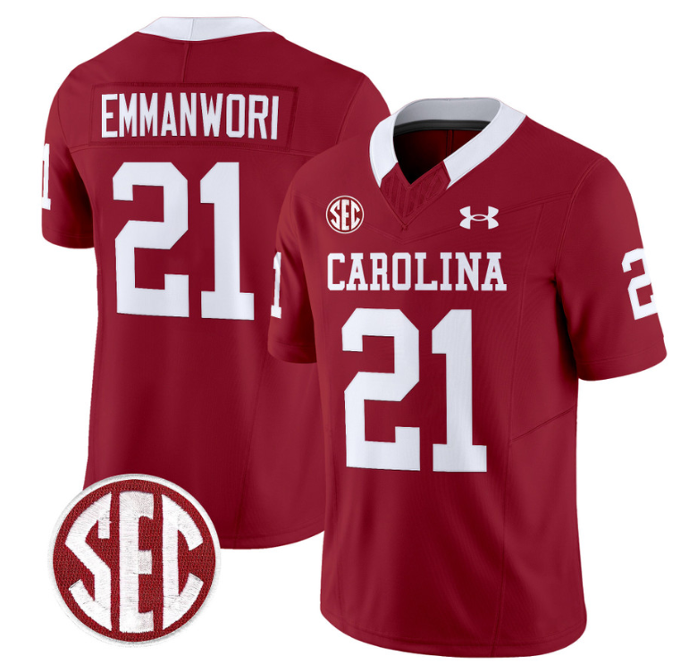 Nick Emmanwori Jersey #21 South Carolina Gamecocks Football 1980 Throwback Vapor Limited SEC Patch Garnet